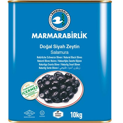 MARMARABIRLIK GEMLIK BLACK OLIVES EXTRA 22LB BLUE CAN image 0