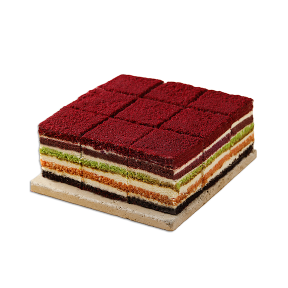 L'AMOUR RAINBOW VELVET CAKE PRE-SLICED 10" X 4 image 0