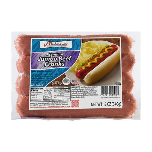 MIDAMAR HALAL JUMBO BEEF FRANKS 12/12 OZ image 0