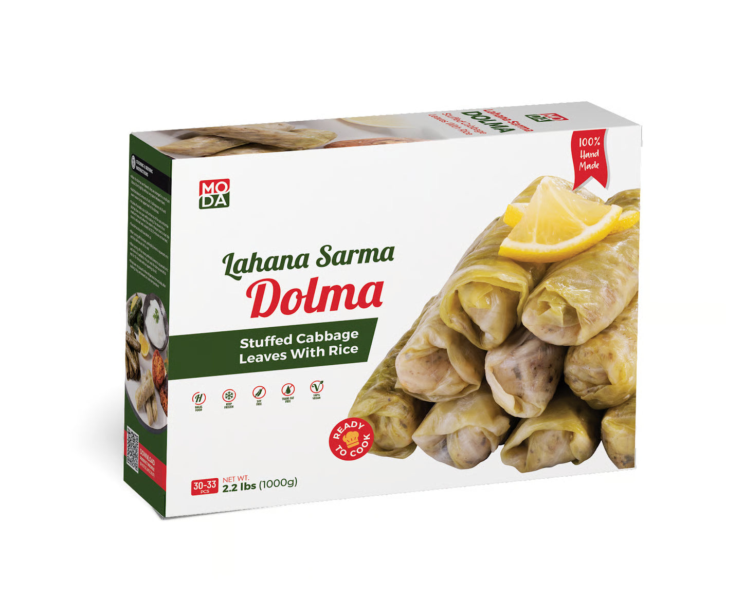 MODA DOLMA STUFFED CABBAGE LEAVES W/RICE UNCOOKED 12/1000 GR