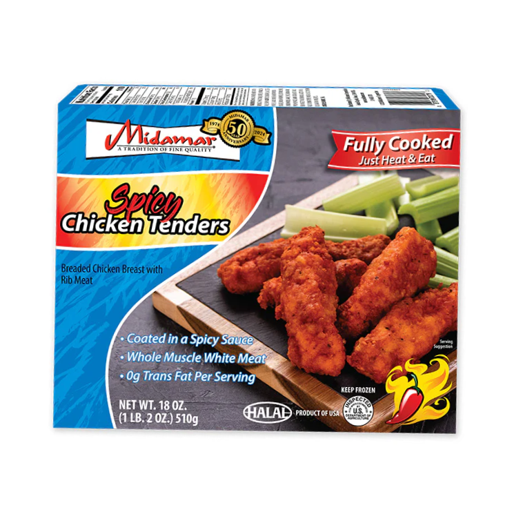 MIDAMAR SPICY CHICKEN TENDERS BREADED 12/18 OZ image 0