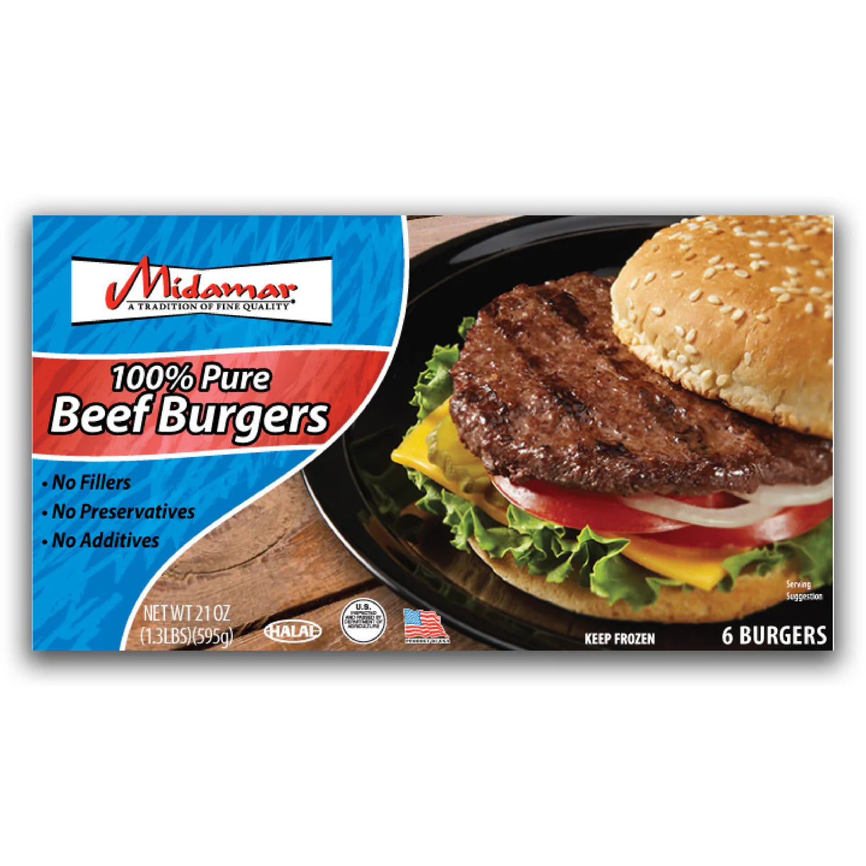 MIDAMAR 100% PURE BEEF BURGER 8/21 OZ image 0