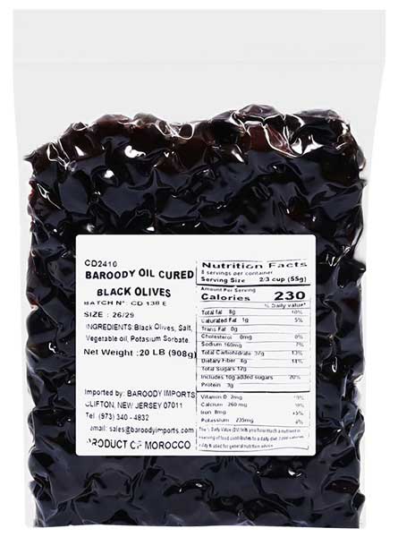 MOROCCAN DRY BLACK OLIVES LARGE 20/2 LB image 0