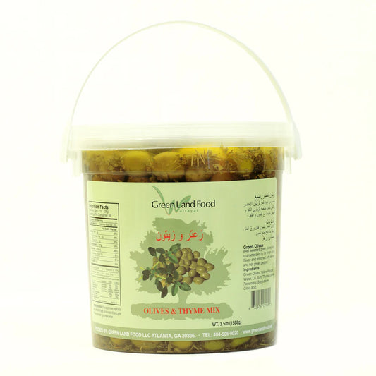 GREENLAND GREEN OLIVES W/THYME 4/3.5 LB image 0
